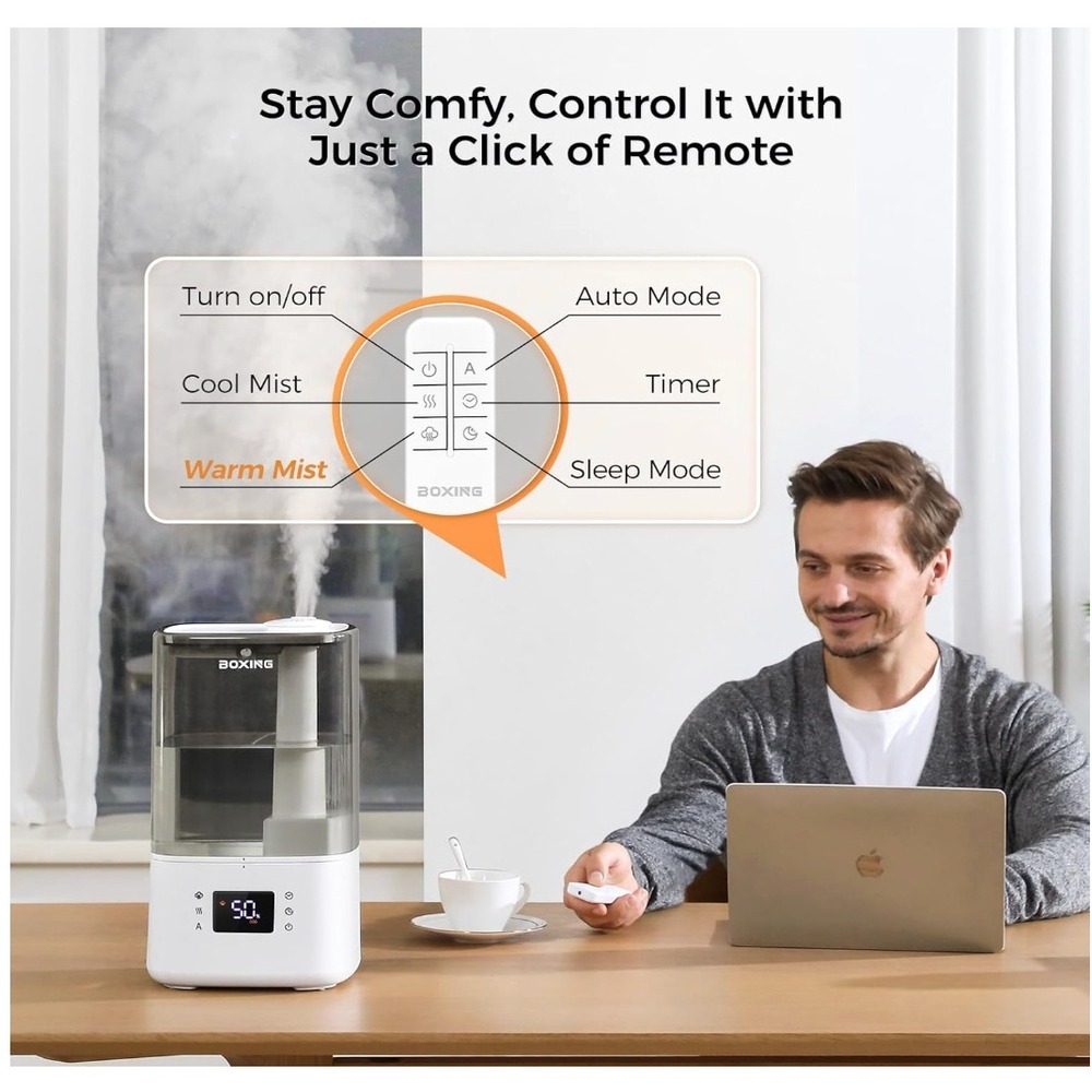 Ultrasonic Cool & Warm Mist Humidifier - 6L Capacity, Remote Control - Picture 6 of 8